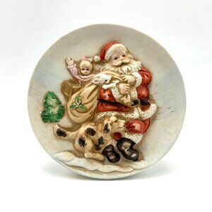 Vintage Christmas Santa Claus Musical Decorative Plate Table Centerpiece Matte
